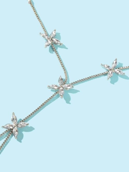 Diamond-Encrusted Chain Ring Connected Hand  Wrist Bracelet