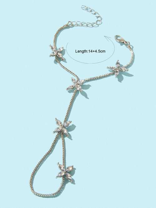 Diamond-Encrusted Chain Ring Connected Hand  Wrist Bracelet