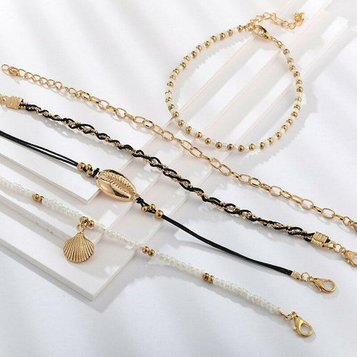Multi Layered Gold Shell Pendant Chains Ankle Bracelet