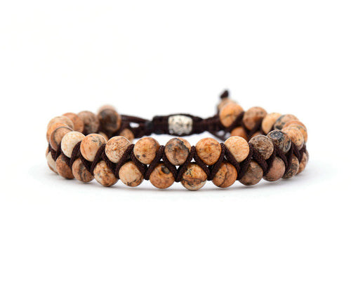 Men Bracelet Cool Picture Stone Beads Braided Cuff