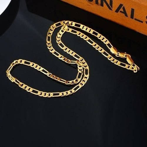 24K Gold Platinum Plated Chains 4.5mm Men's NK Links Figaro Necklace